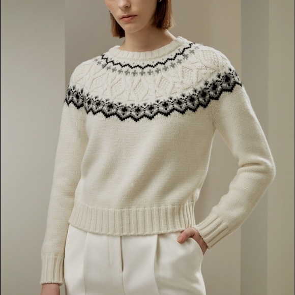 Lilysilk Sweaters - Lilysilk Fair Isle Crewneck Sweater XS  Wool Cashmere Off White Cable